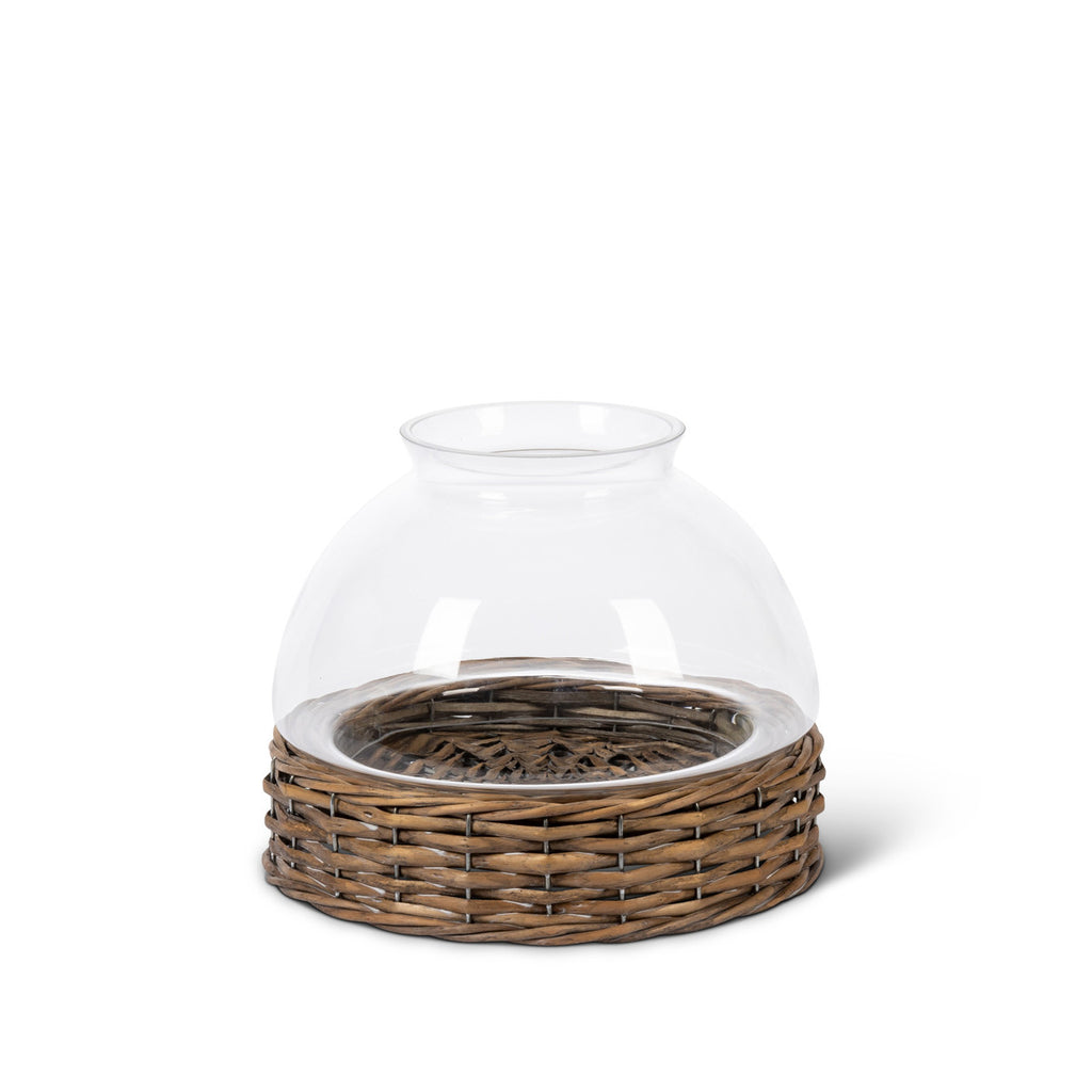 Glass Dome with Rattan Base, 9.5" - Bombay Mercantile