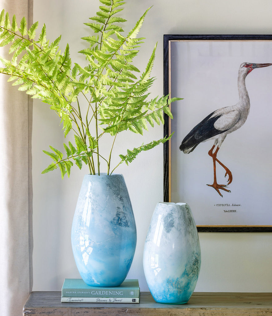 Sea Breeze Artisan Glass Vases, Set of 2 - Bombay Mercantile