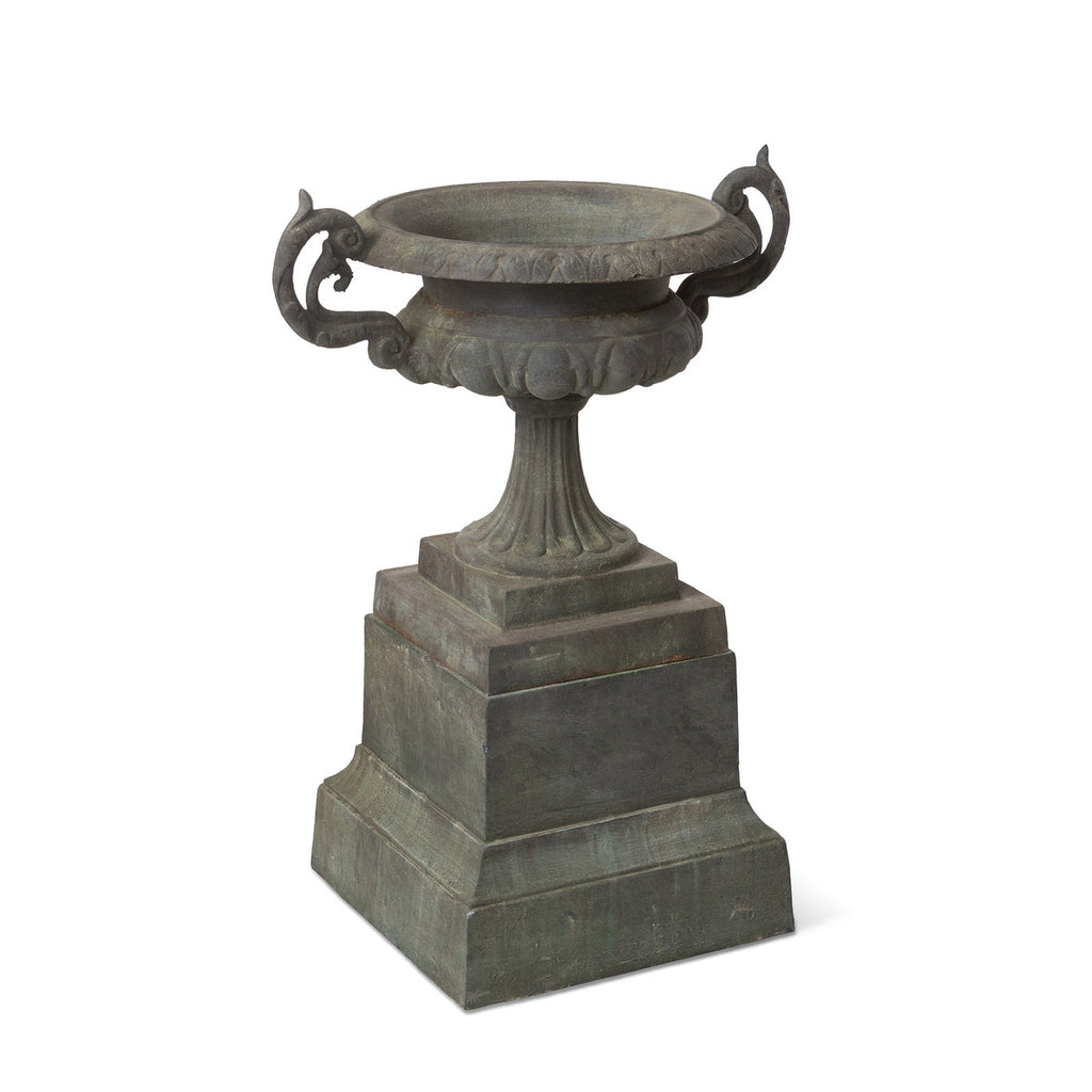 Cast Iron Terrace Urn on Plinth - Bombay Mercantile