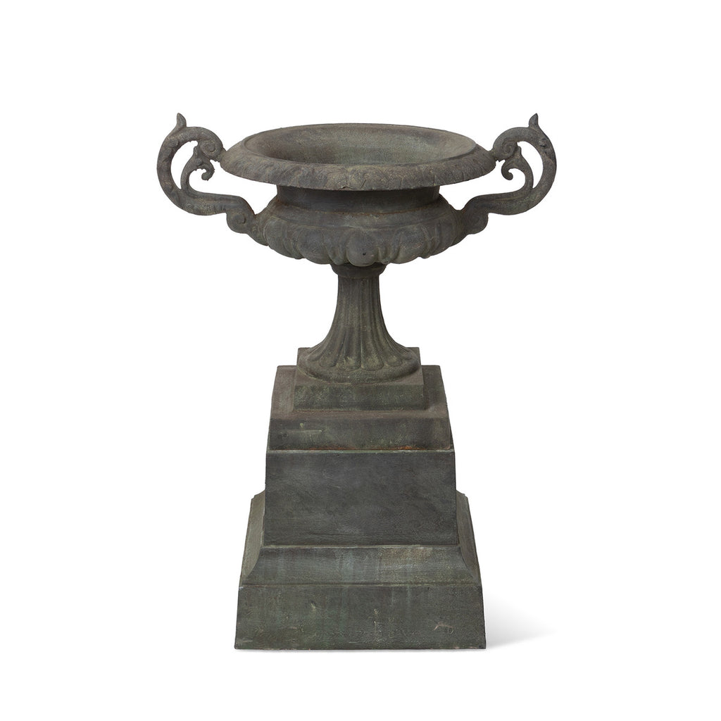 Cast Iron Terrace Urn on Plinth - Bombay Mercantile