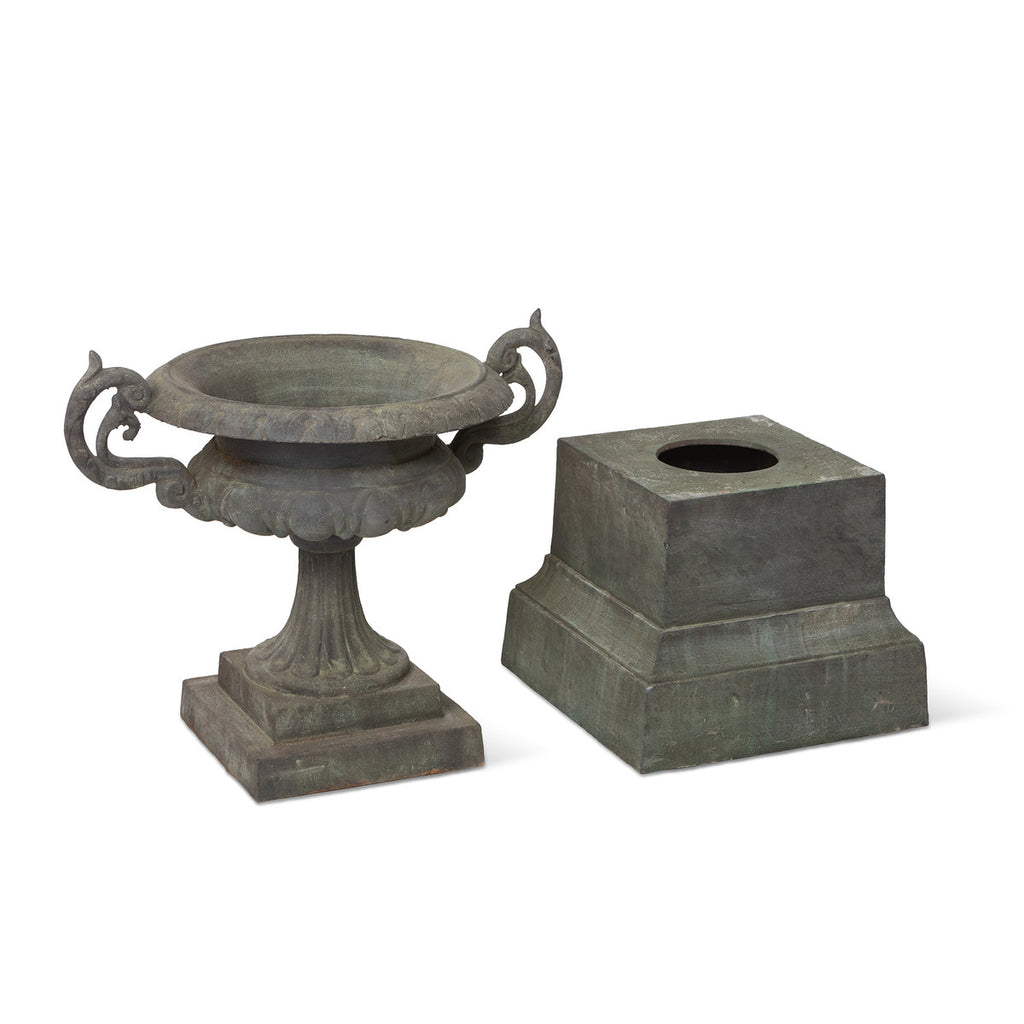 Cast Iron Terrace Urn on Plinth - Bombay Mercantile