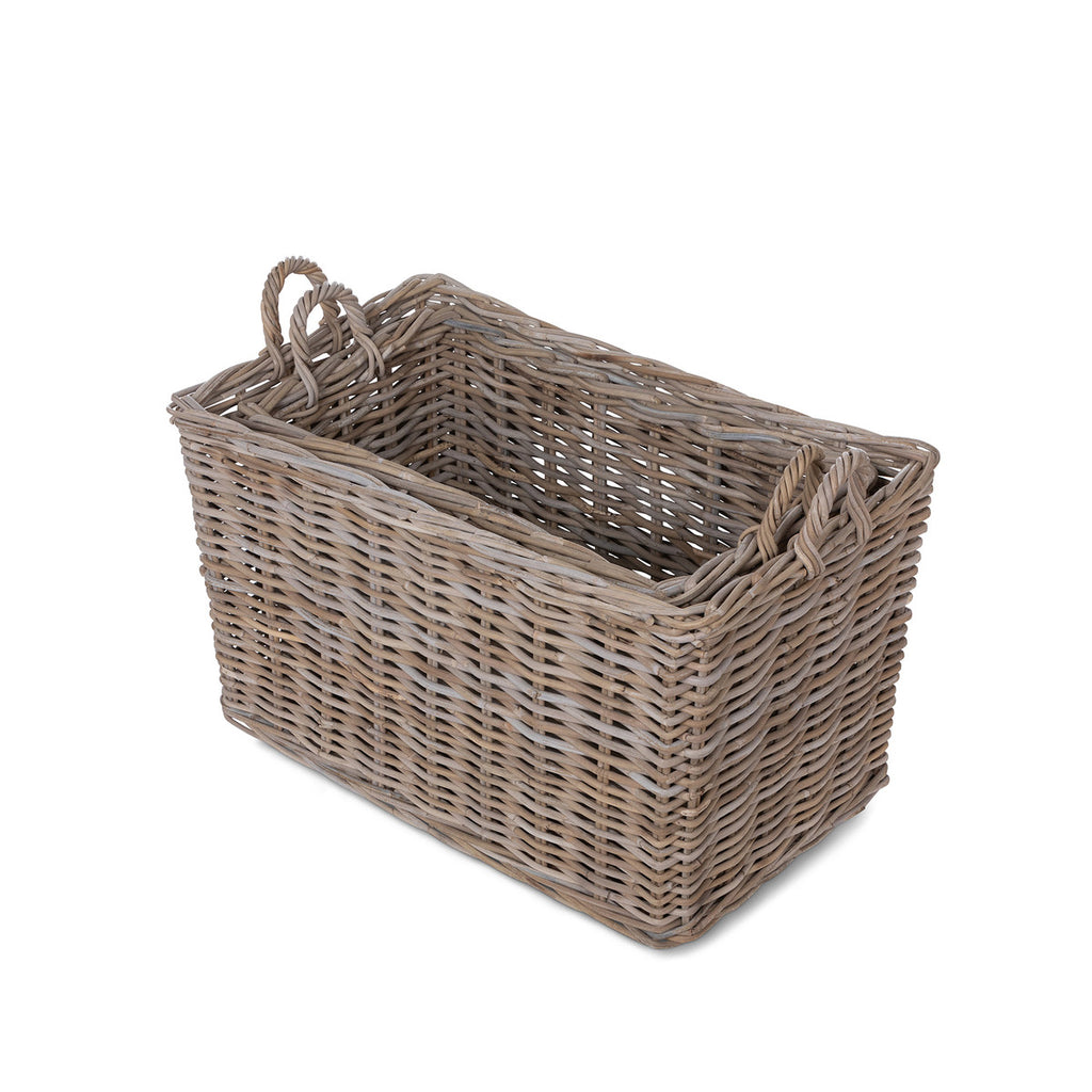 Rattan Woven Storage Basket with Casters, Set of 2 - Bombay Mercantile