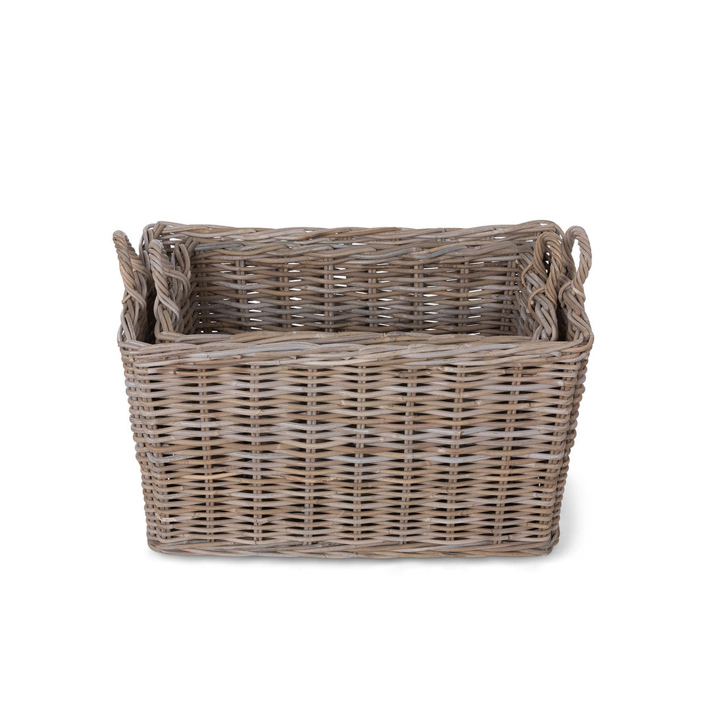 Rattan Woven Storage Basket with Casters, Set of 2 - Bombay Mercantile