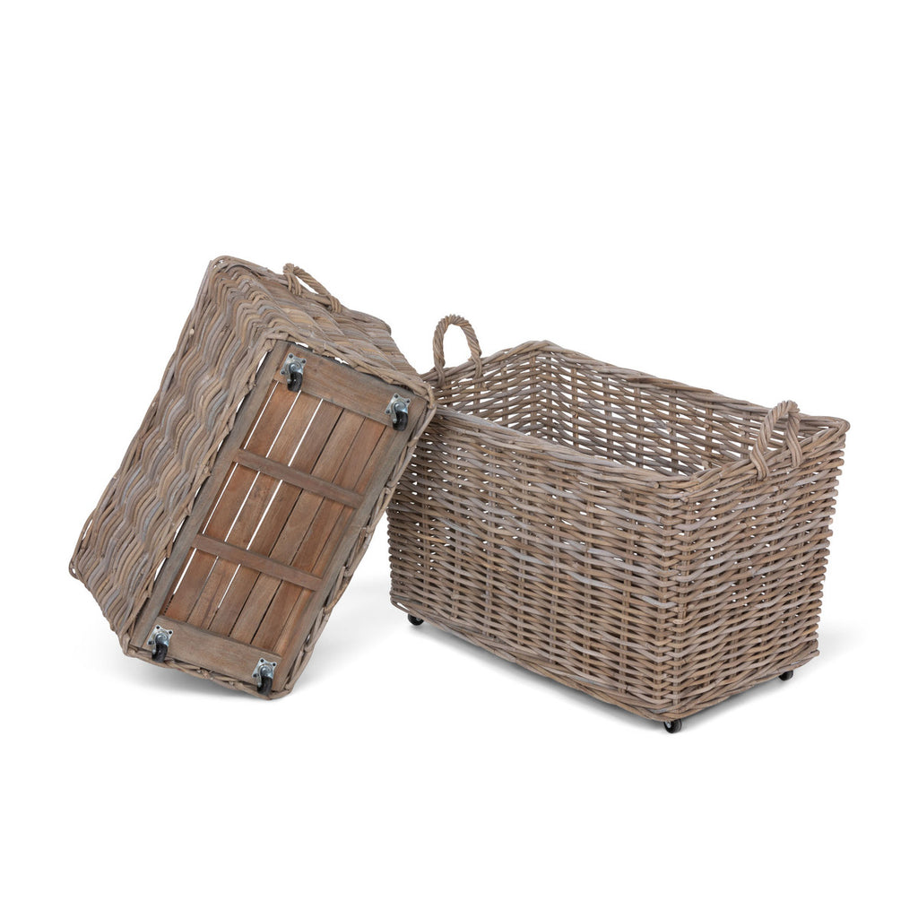 Rattan Woven Storage Basket with Casters, Set of 2 - Bombay Mercantile
