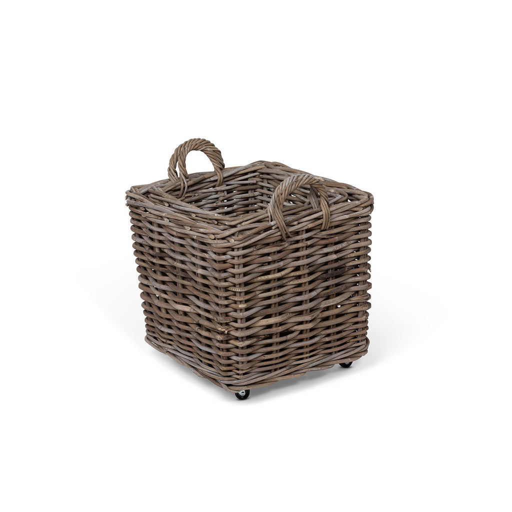 Rattan Woven Square Basket with Casters, Set of 2 - Bombay Mercantile