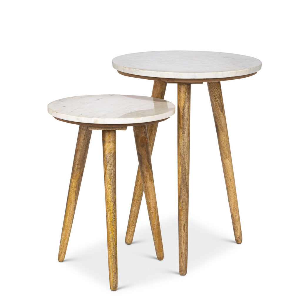 Marble and Wood Accent Tables, Set of 2 - Bombay Mercantile