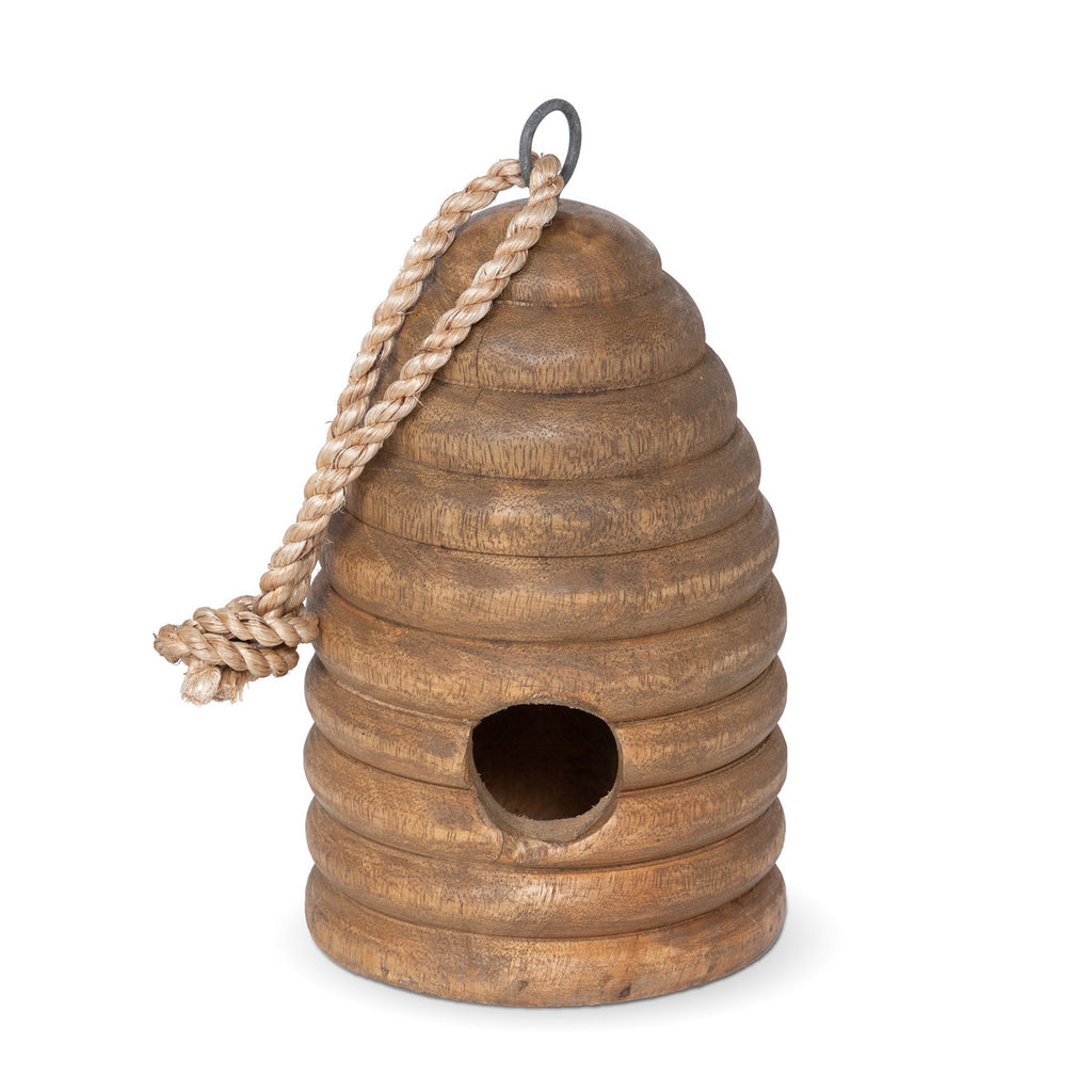 Carved Wood Beehive Birdhouse, Hanging - Bombay Mercantile