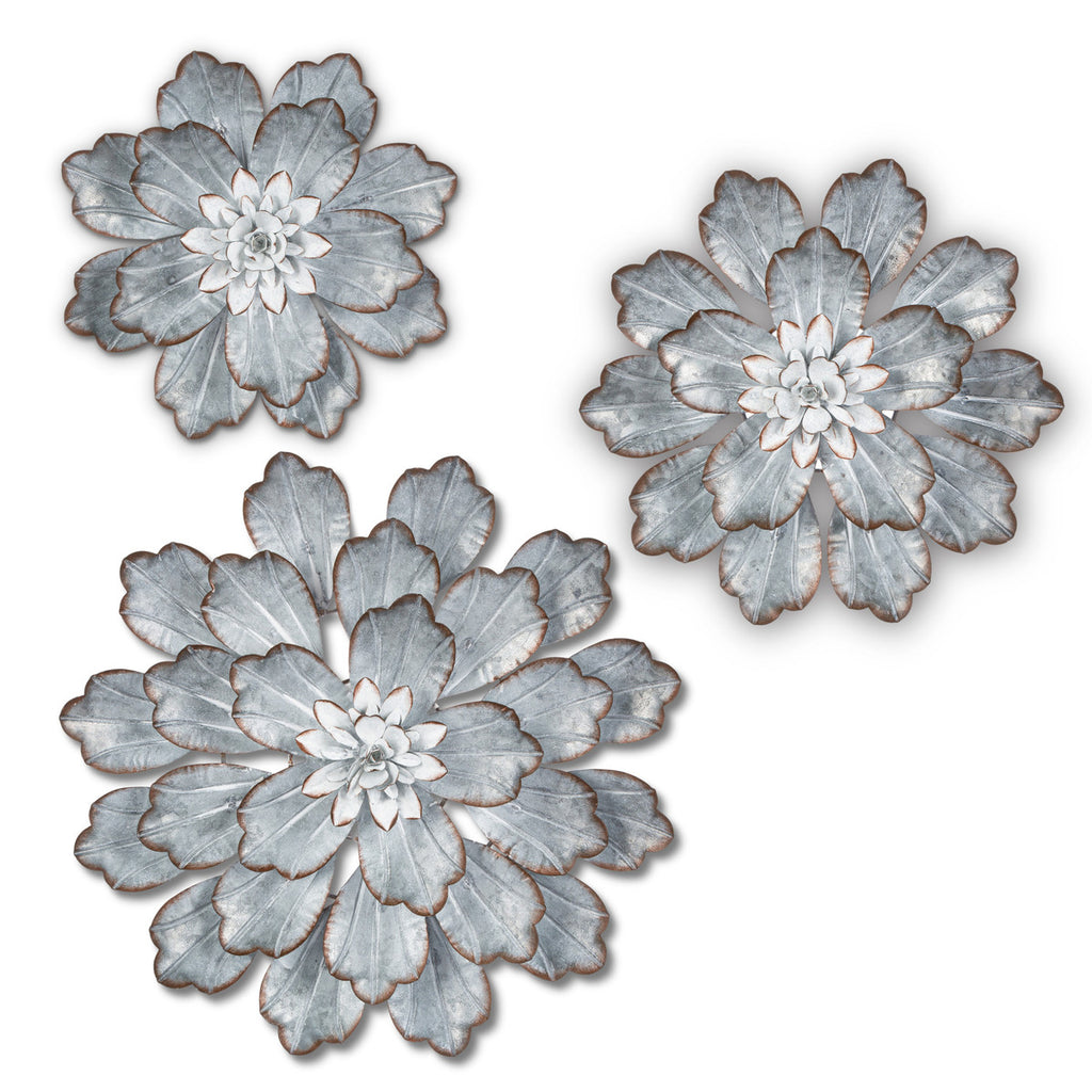 Galvanized Dahlia Wall Flowers, Set of 3 - Bombay Mercantile