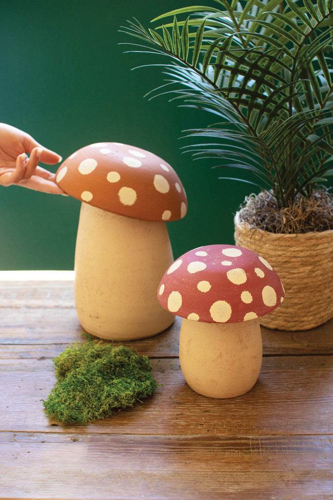 Set of 2 Clay Mushroom Canisters - Bombay Mercantile