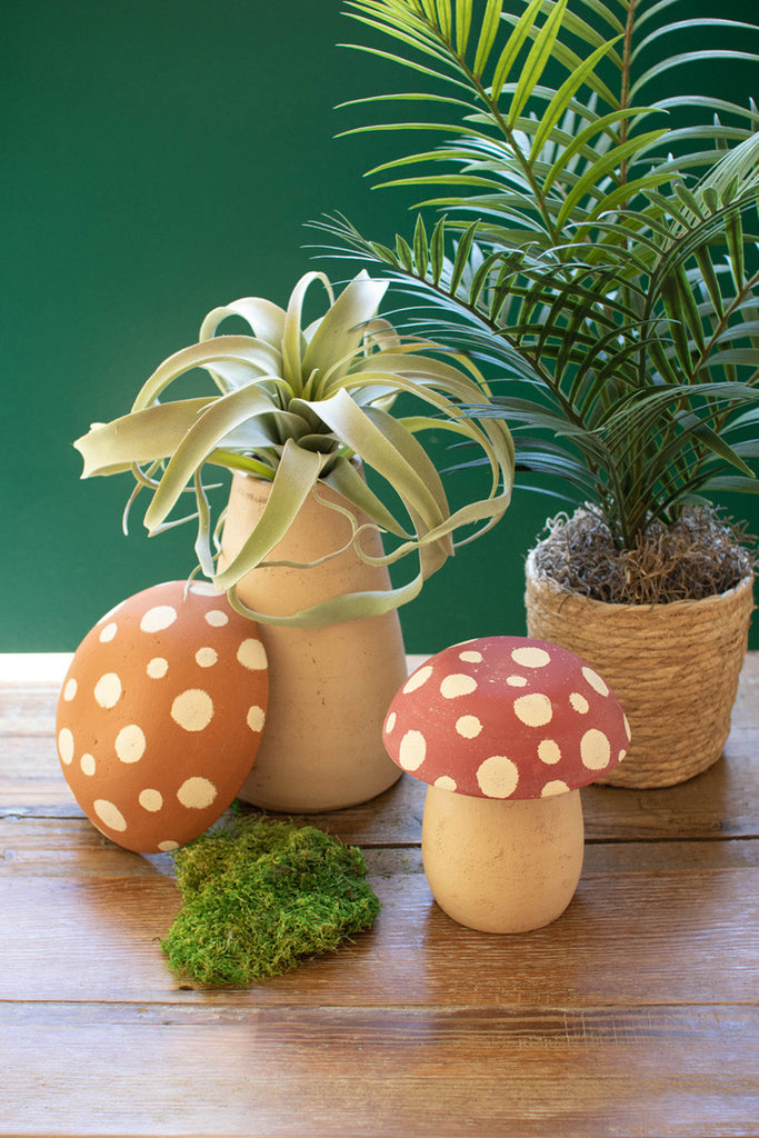 Set of 2 Clay Mushroom Canisters - Bombay Mercantile