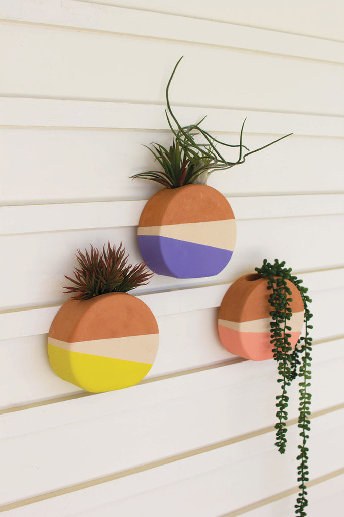 Set of 3 Double-Dipped Clay Circle Wall Planters - Bombay Mercantile