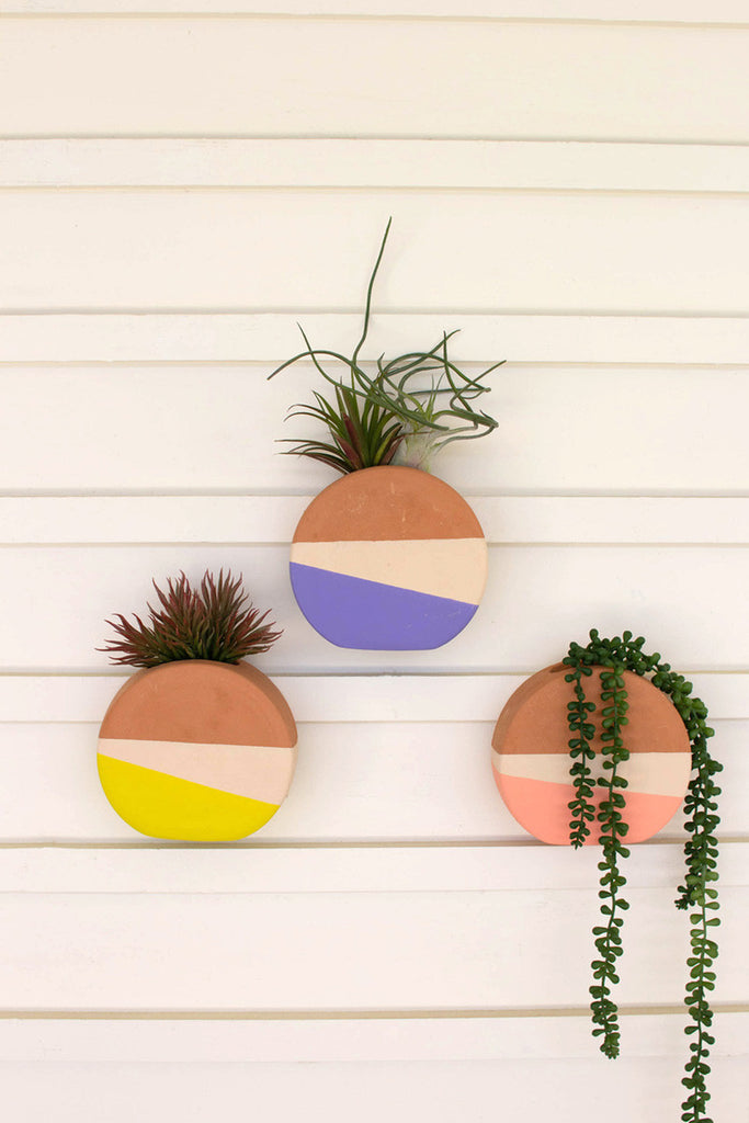 Set of 3 Double-Dipped Clay Circle Wall Planters - Bombay Mercantile
