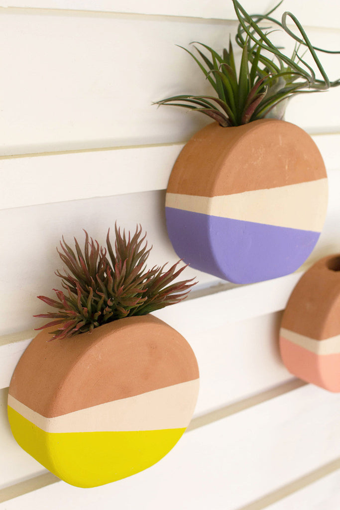 Set of 3 Double-Dipped Clay Circle Wall Planters - Bombay Mercantile