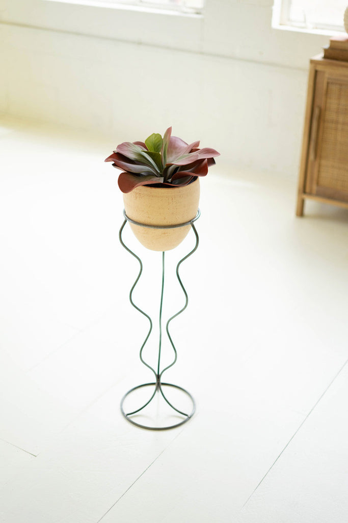 Ivory and Black Clay Pots with Wire Curvy Bases \ Small - Bombay Mercantile