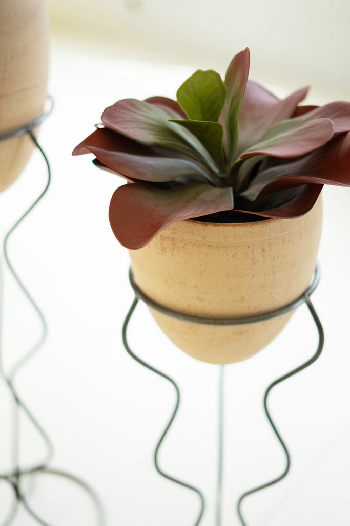 Ivory and Black Clay Pots with Wire Curvy Bases \ Small - Bombay Mercantile