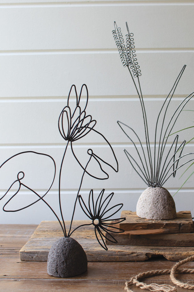 Set of 2 Wire Lake Plants with River Rock Base - Bombay Mercantile
