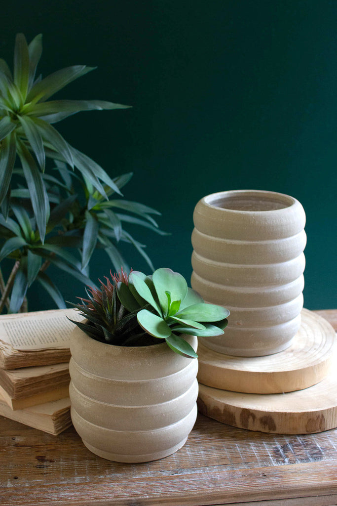 Set of 2 Stacked Rings Clay Pots - Bombay Mercantile
