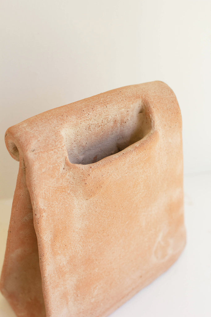 Small Folded Clay Paper Bag Vase - Bombay Mercantile