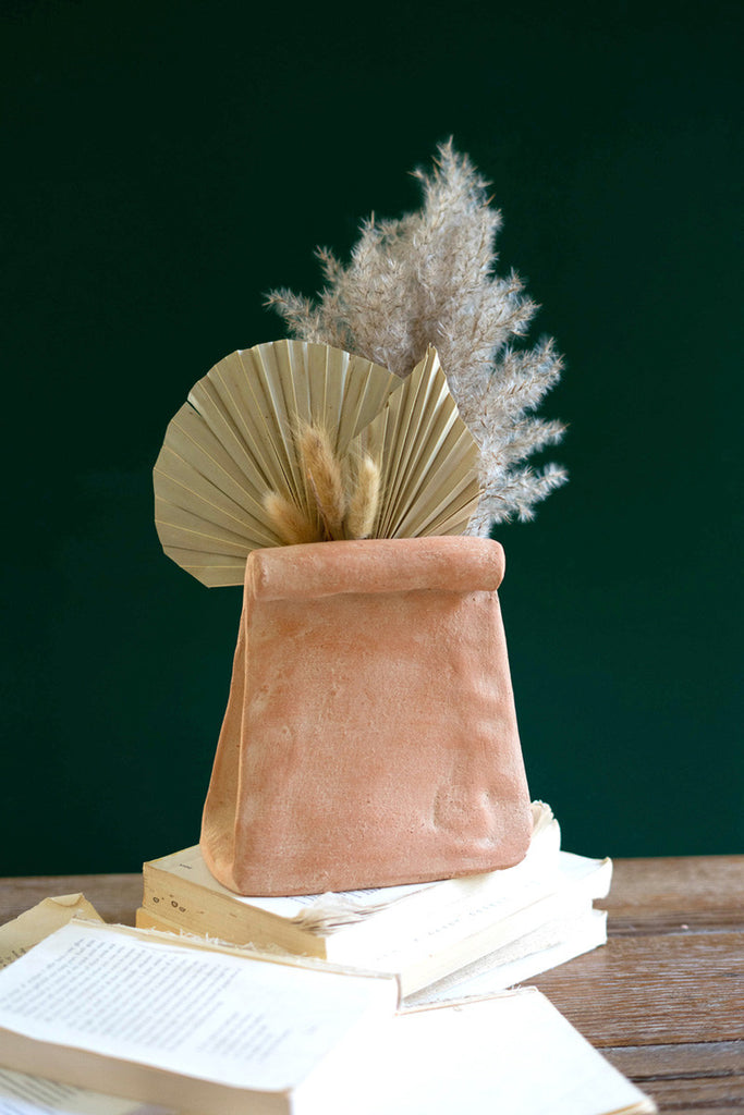 Small Folded Clay Paper Bag Vase - Bombay Mercantile