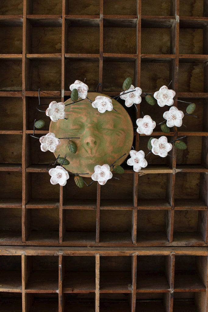 Wind Blown Clay Sun Face with Dogwood Flowers - Bombay Mercantile