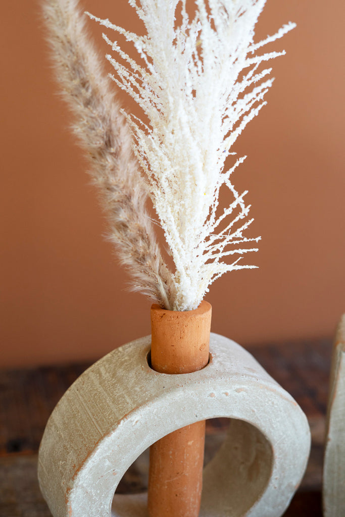 Set of 3 Grey-Wash Clay Geometric Bud Vases - Bombay Mercantile