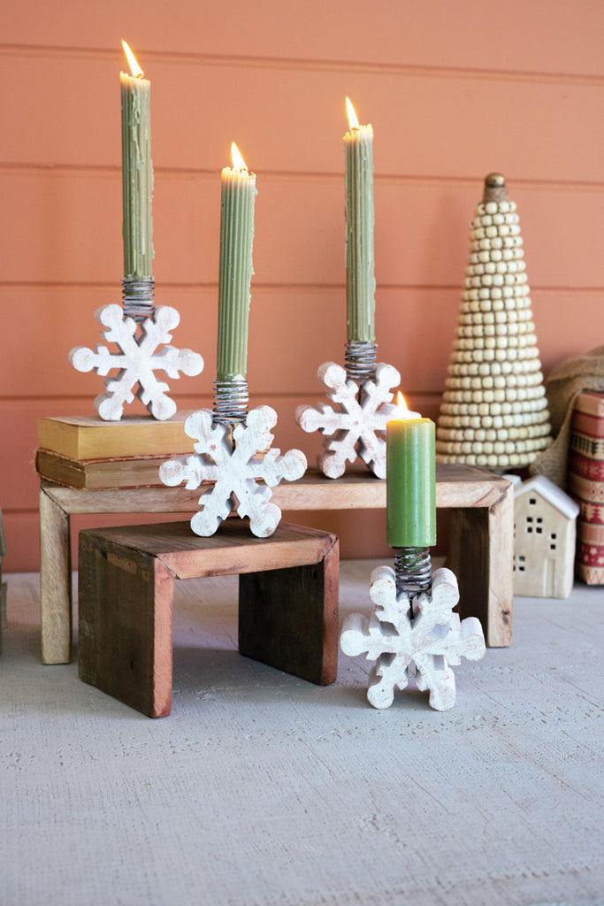 Set of 4 Clay Snowflake Taper Holders - Bombay Mercantile