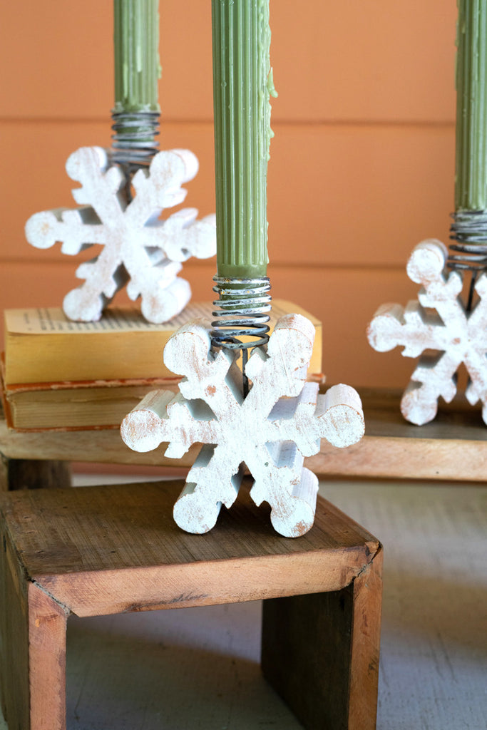Set of 4 Clay Snowflake Taper Holders - Bombay Mercantile