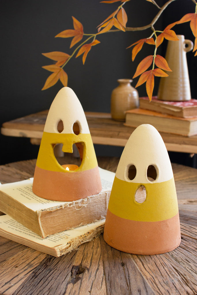 Set of 2 Clay Candy Corn Lanterns - Bombay Mercantile