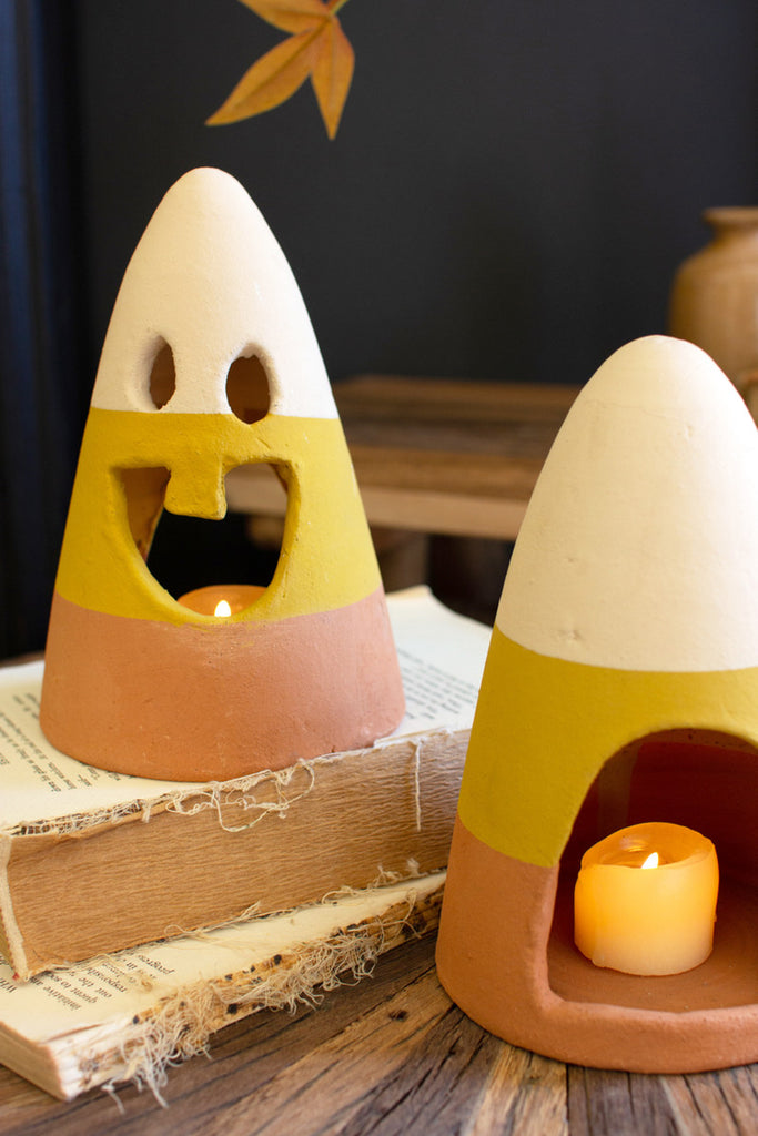 Set of 2 Clay Candy Corn Lanterns - Bombay Mercantile