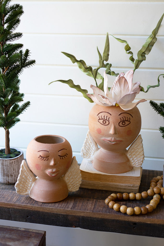 Set of 2 Clay Angel Planters - Bombay Mercantile