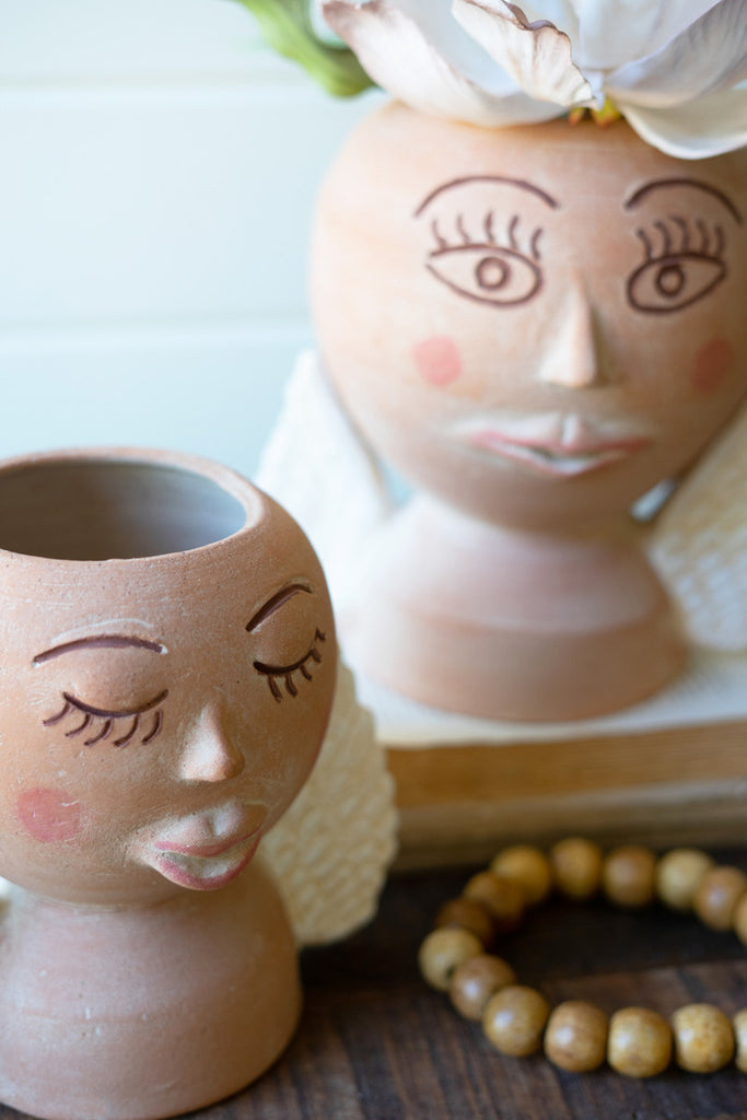 Set of 2 Clay Angel Planters - Bombay Mercantile