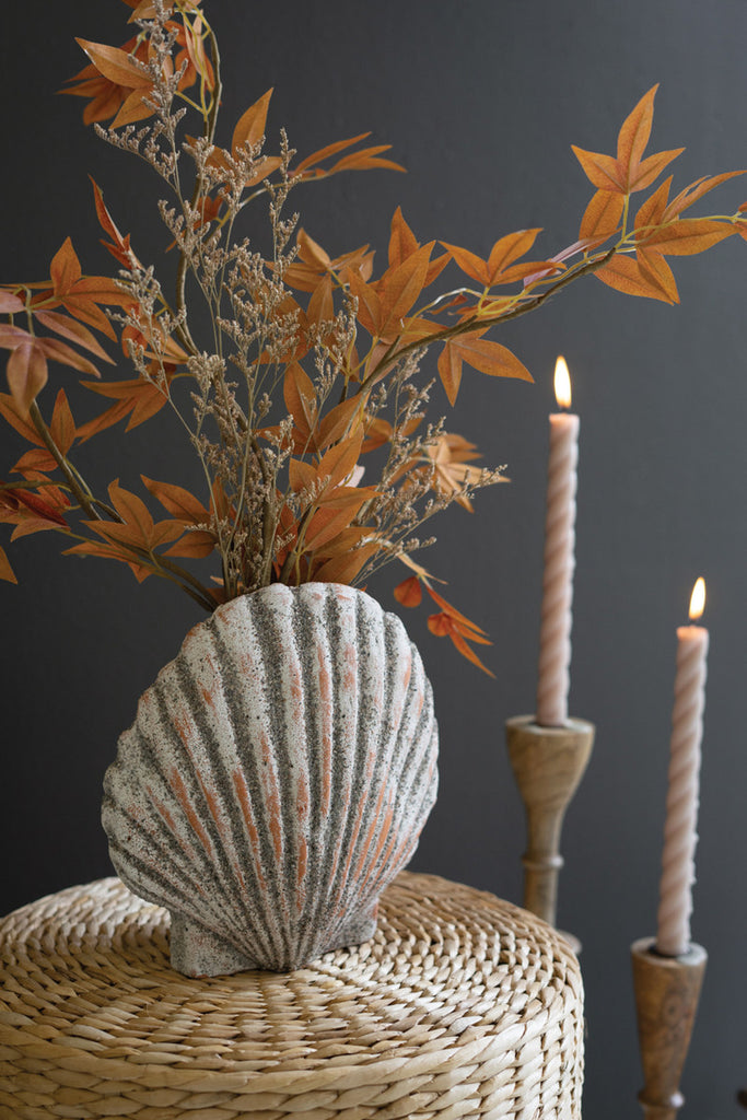 Clay Scallop Shell Vase - Bombay Mercantile