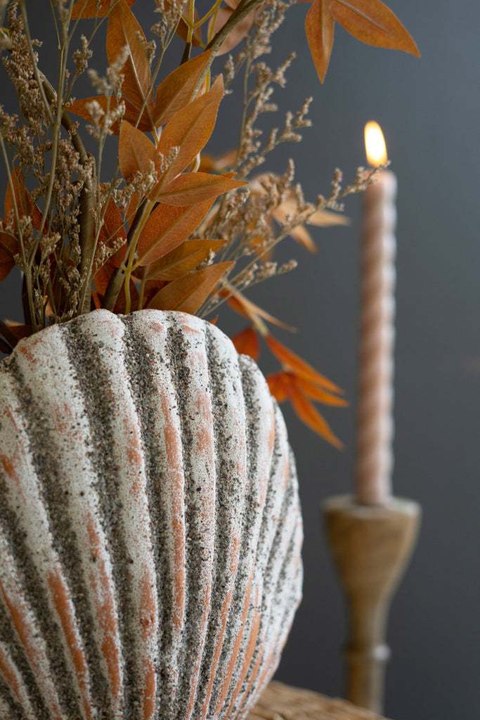 Clay Scallop Shell Vase - Bombay Mercantile