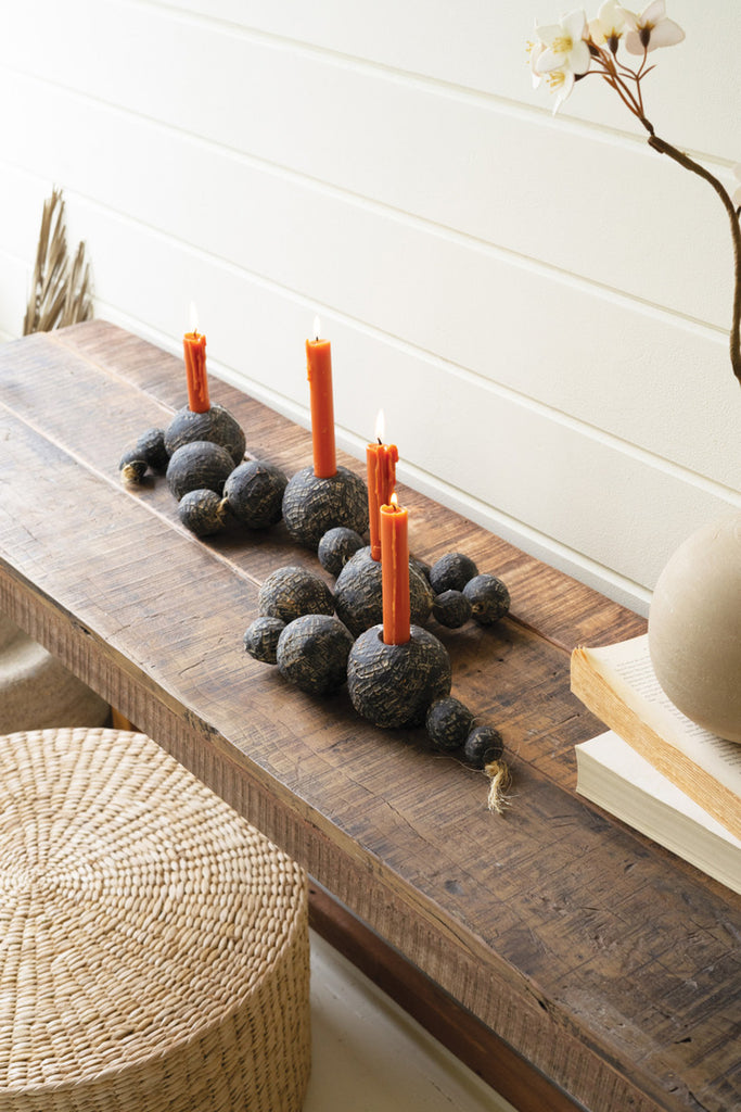 Black Tabletop Clay Beads Taper Holder - Bombay Mercantile