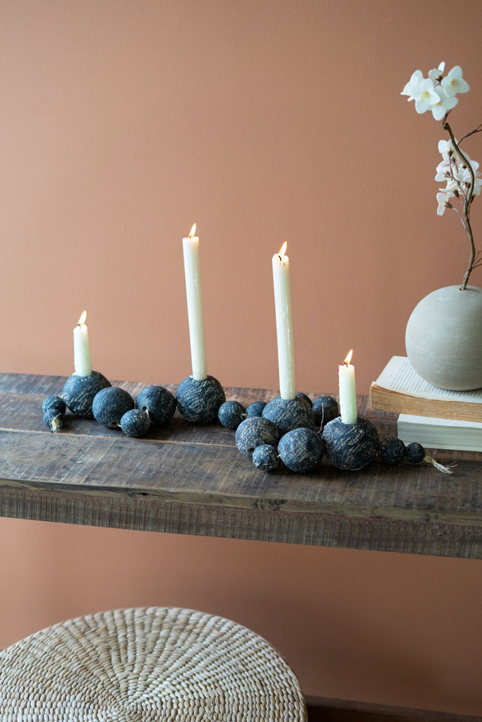 Black Tabletop Clay Beads Taper Holder - Bombay Mercantile