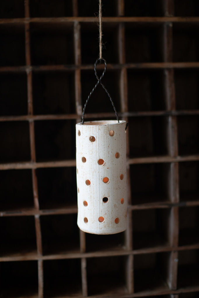 White-Wash Hanging Clay Lantern, Set of 2 - Bombay Mercantile
