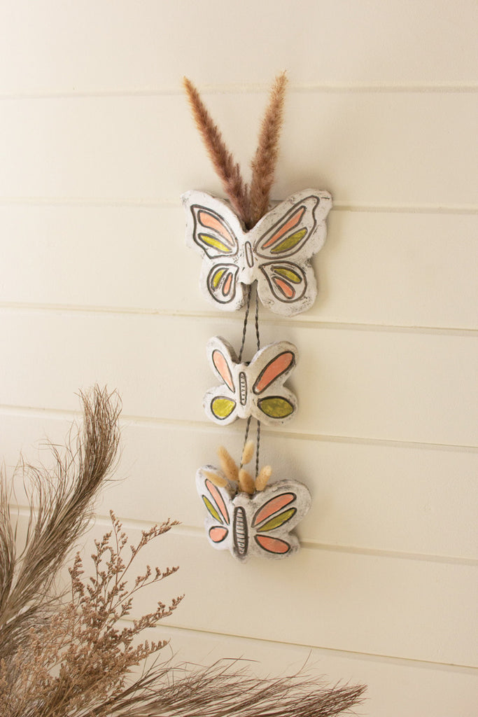 Set of 3 Hanging Clay Butterfly Bud Vases - Bombay Mercantile