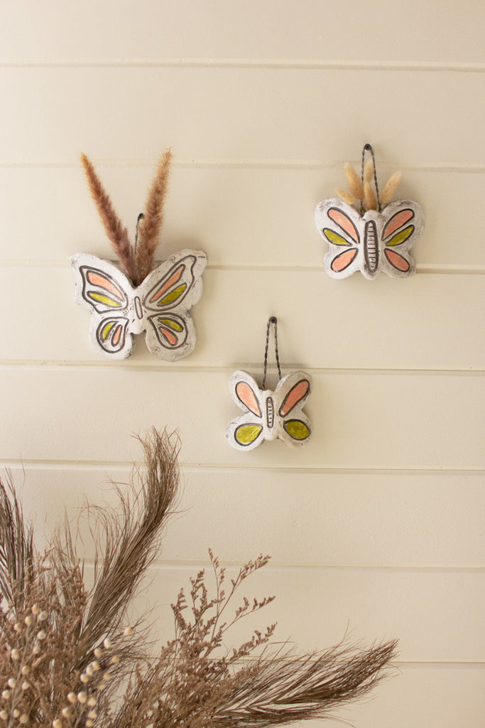 Set of 3 Hanging Clay Butterfly Bud Vases - Bombay Mercantile