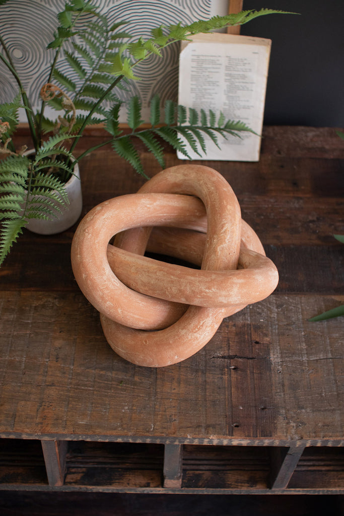 Large Clay Linking Loops Sculpture - Bombay Mercantile