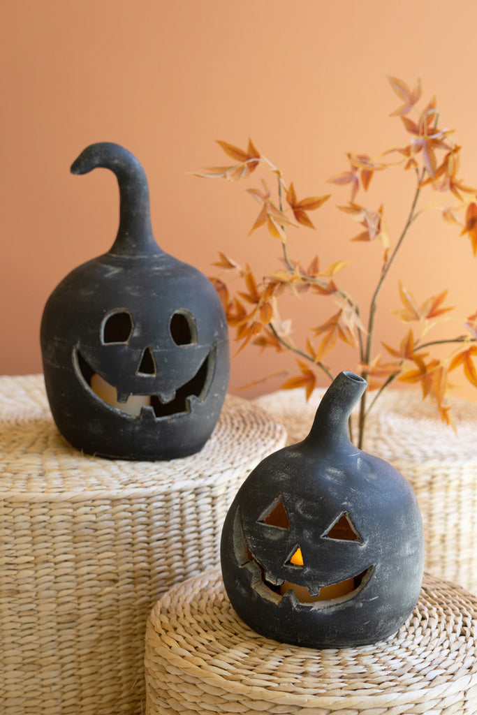 Set of 2 Black Clay Jack-O-Lanterns - Bombay Mercantile