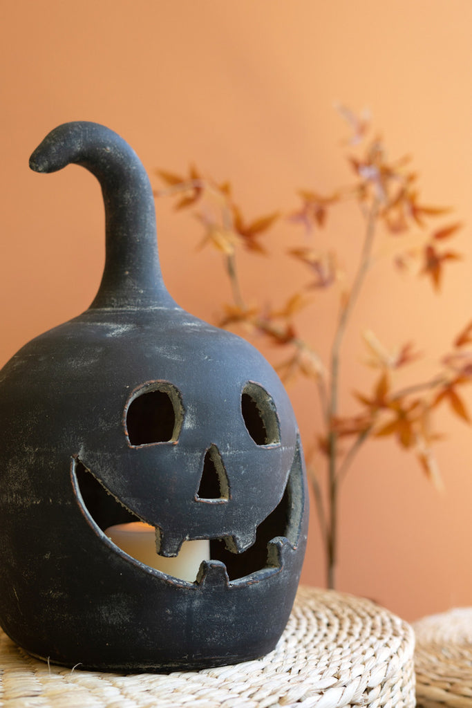 Set of 2 Black Clay Jack-O-Lanterns - Bombay Mercantile