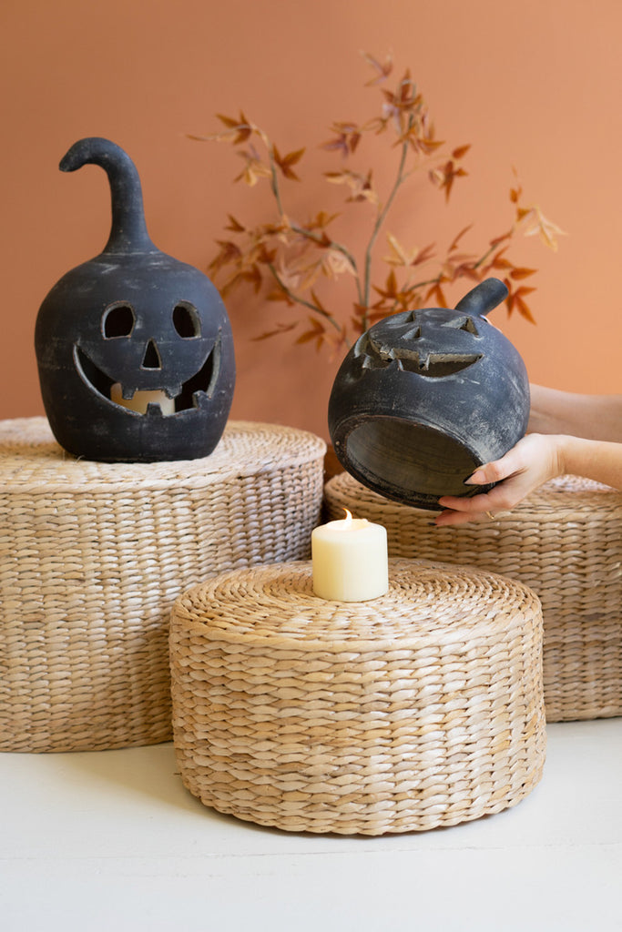Set of 2 Black Clay Jack-O-Lanterns - Bombay Mercantile