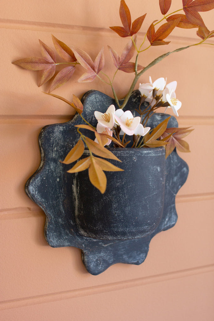 Set of 3 Black Wavy Clay Wall Planters - Bombay Mercantile