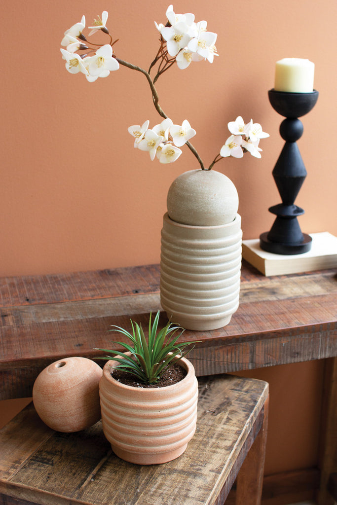 Set of 2 Ribbed vases with Spheres Vase - Bombay Mercantile