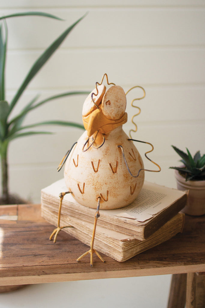 Clay and Wire Rooster Shelf Sitter - Bombay Mercantile