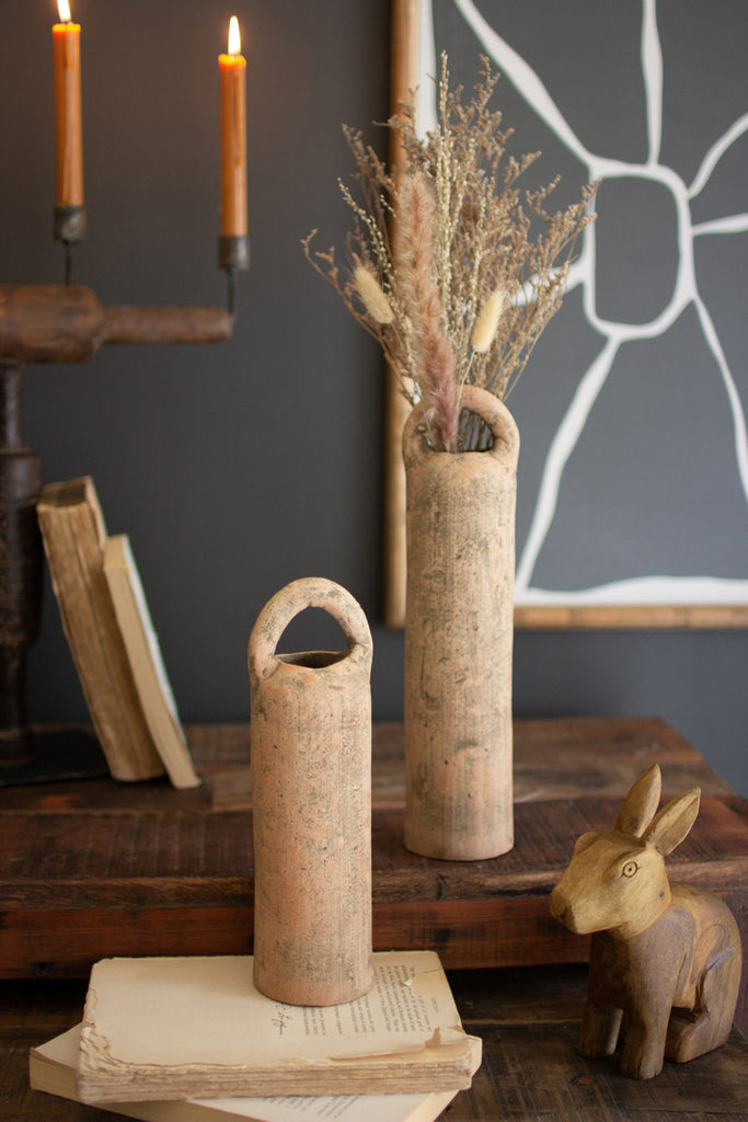 Set of 2 Clay Bud Vases with Handles - Bombay Mercantile