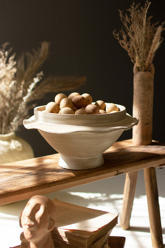 Grey-Wash Wavy Clay Compote - Bombay Mercantile