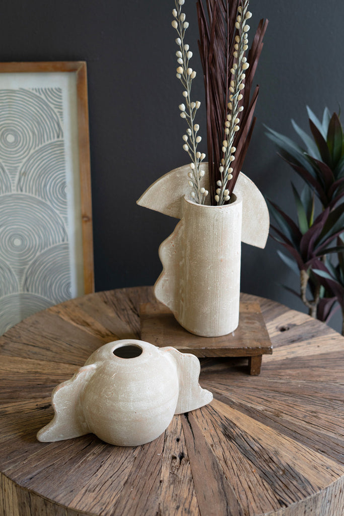 Set of 2 Grey-Wash Sculptural Vases - Bombay Mercantile