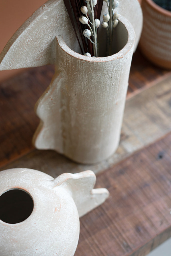 Set of 2 Grey-Wash Sculptural Vases - Bombay Mercantile