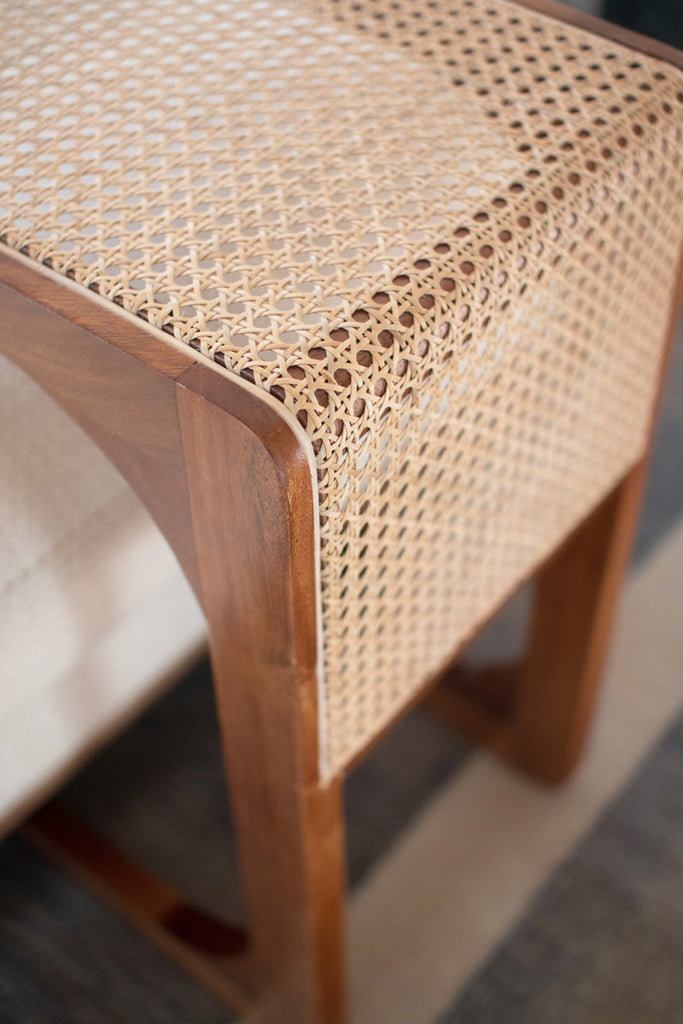 Wood Side Table with Woven Cane Detail - Bombay Mercantile